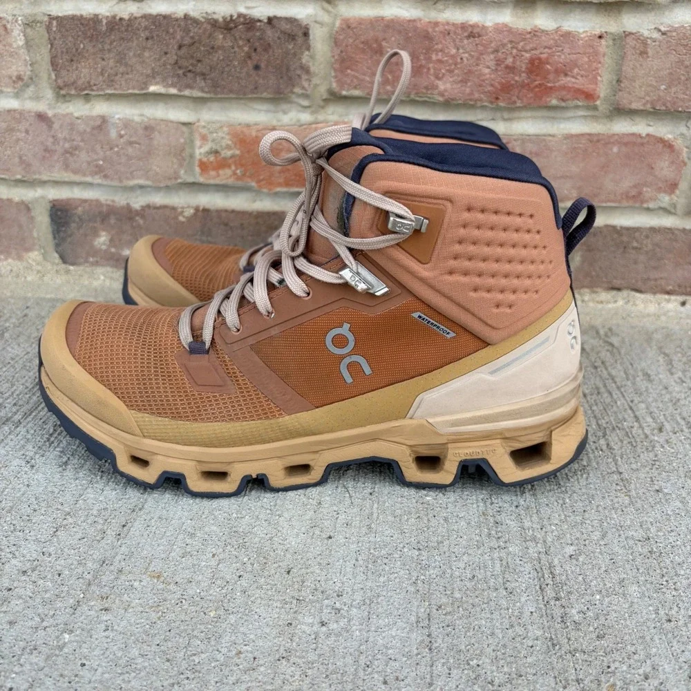 On Running Cloudrock Waterproof Hiking Boots Pecan Almond Mens 9 63.98067